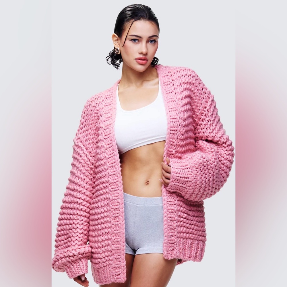 Finesse Blaise Pink Chunky Hand Knit Cardigan M-L SK2